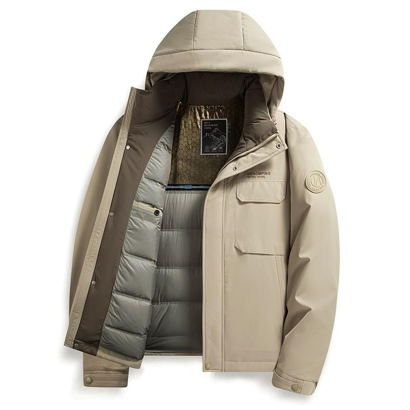 Mens Winter Hooded Down Jacket With Removable Inner Liner Thick Warm Parka Middle-Aged Senior 86-90% Goose Fill