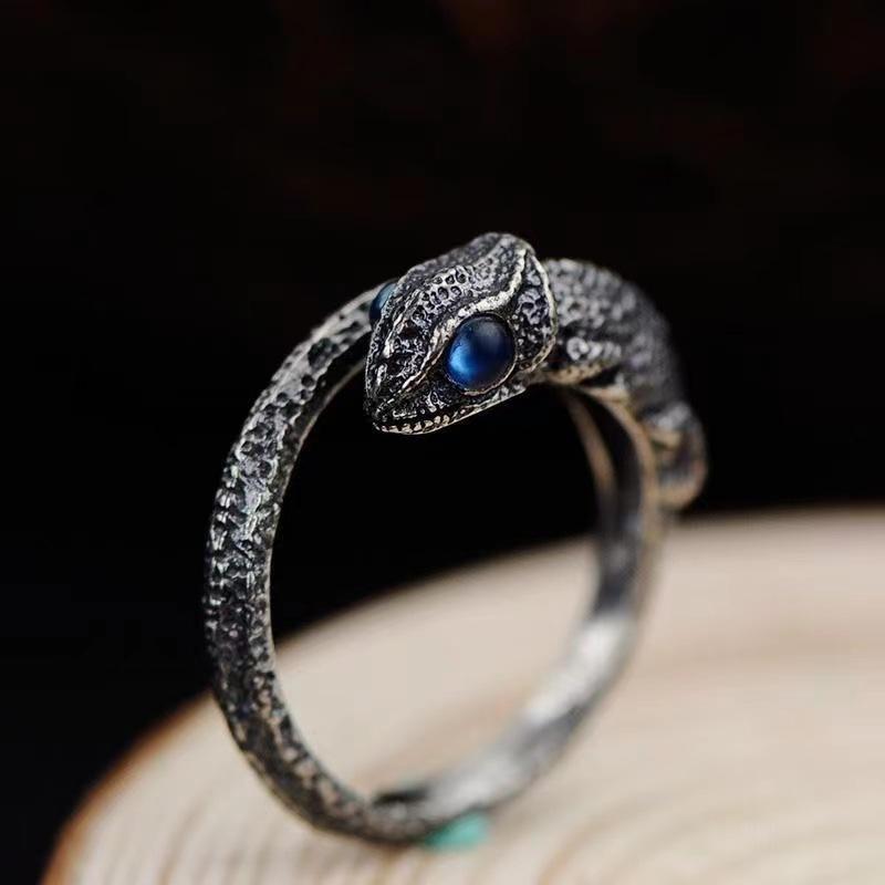 Jewelry Retro Double-headed Snake Ring for Men and Women Open Lizard Index Finger Ring