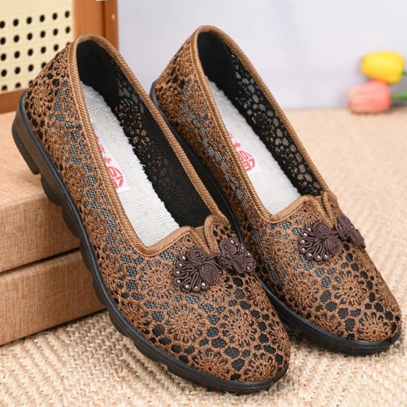 Легкая сетчатая повседневная обувь на лето дышащая и удобная нескользящая с круглым носком плоская обувь 34 кофейный 1800₽