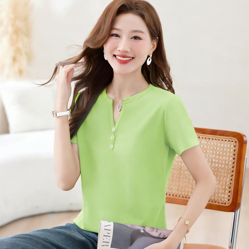 

Simple Round Neck Short Sleeved T-shirt for Women s Summer Style, Slimming Base T-shirt M