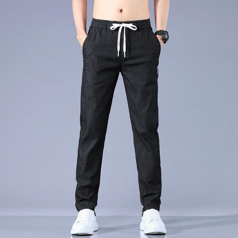 Spring Summer Men's Casual Pants Fashion Thin Elastic Waist Korean Style Business Slim Straight Trousers Blue Gray Green Khaki