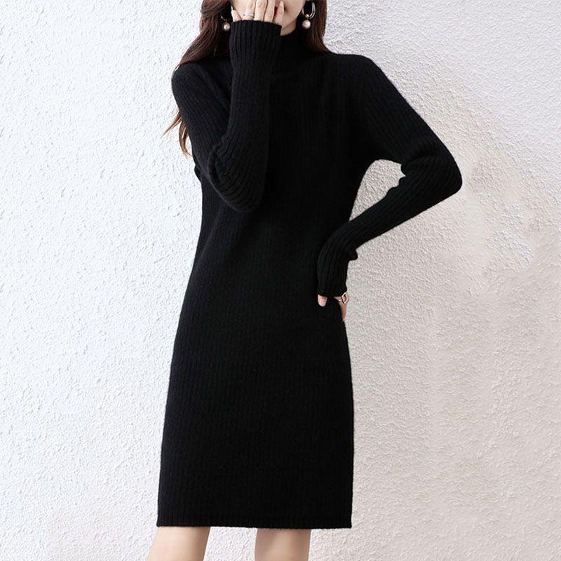 Autumn 2025 Slimming Layered Knit Sweater Dress - Mid-Length Petite Style