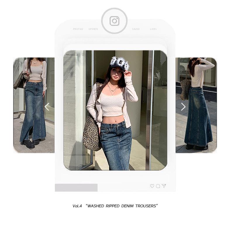 High Waist Retro Denim Mermaid Skirt - Women's A-line Hip-hugging Style for 2026 Spring/Autumn