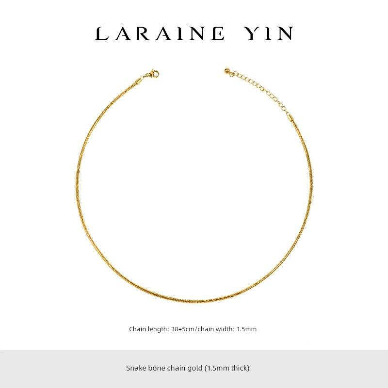 

Laraine Yin European and American Style Tiger Eye Stone Beaded Necklace, Versatile Layered Choker, Ins Small Square Design Snake Bone Chain Single