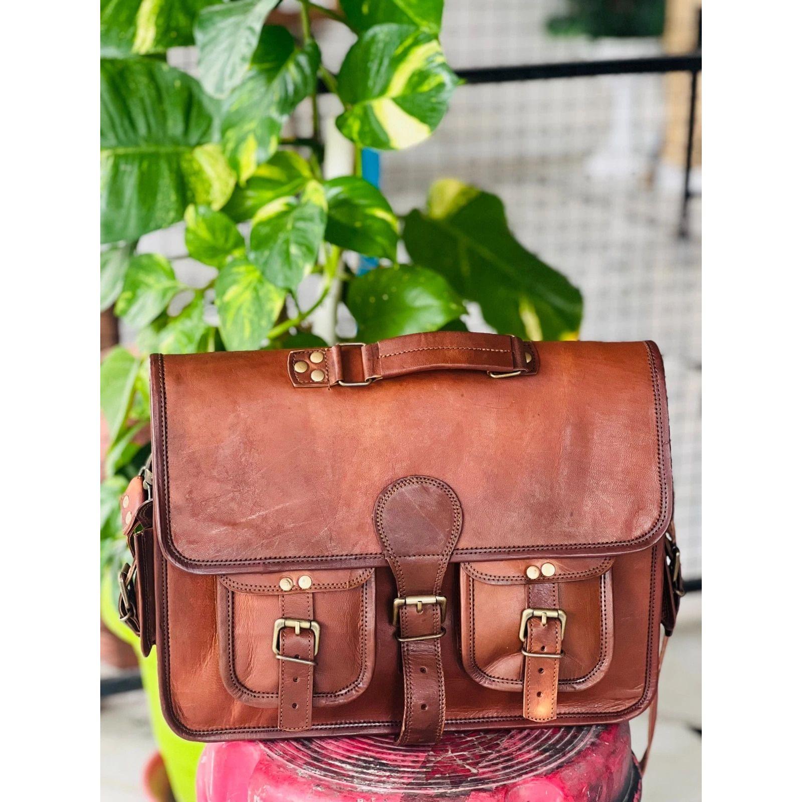 

Мужская кожаная винтажная сумка-портфель для ноутбука ручной работы 18 x 14 x 6 in