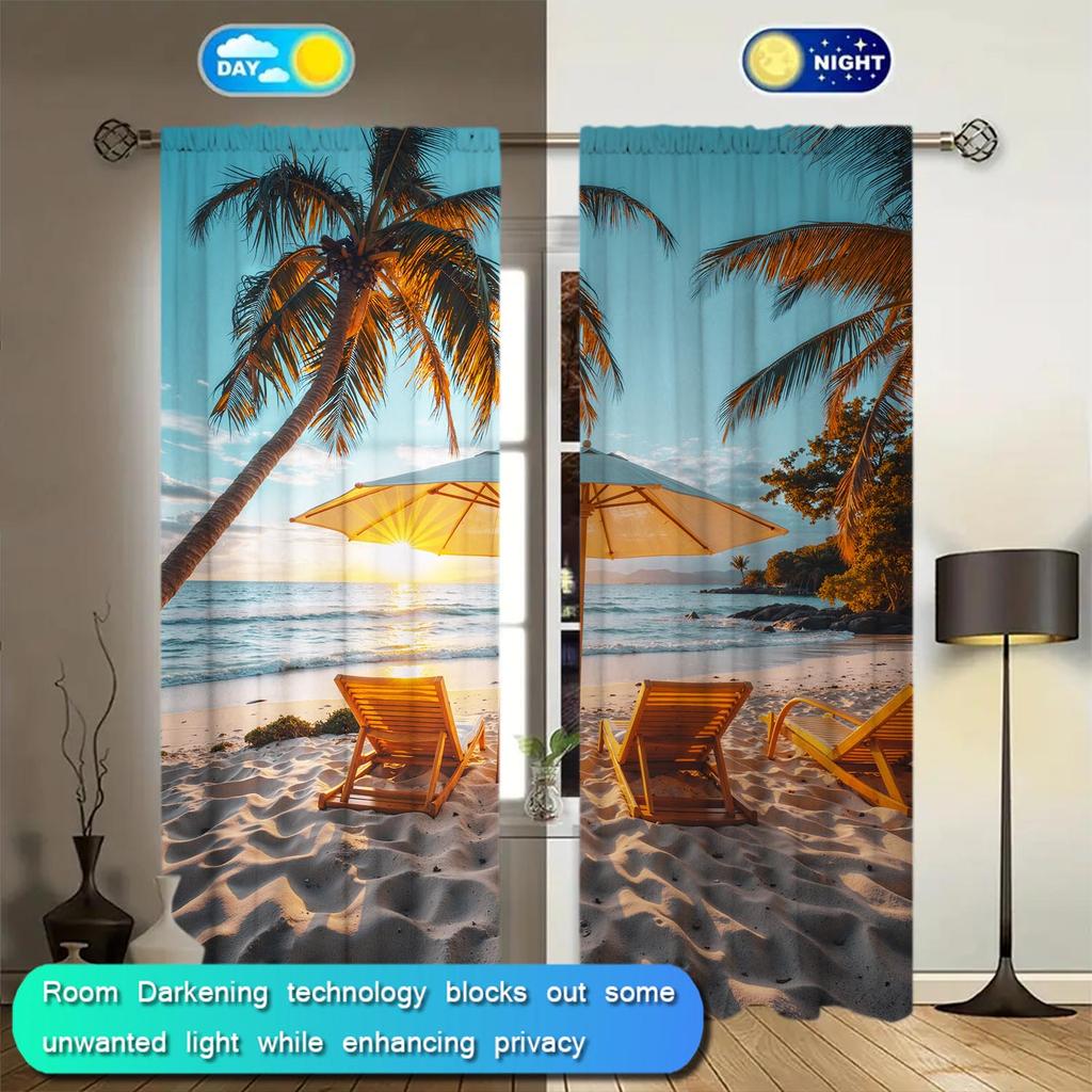 2 Panels Summer Leisure Travel Beach Curtains   Versatile Design Suitable for Any Style   Creating a Peaceful Living Space
