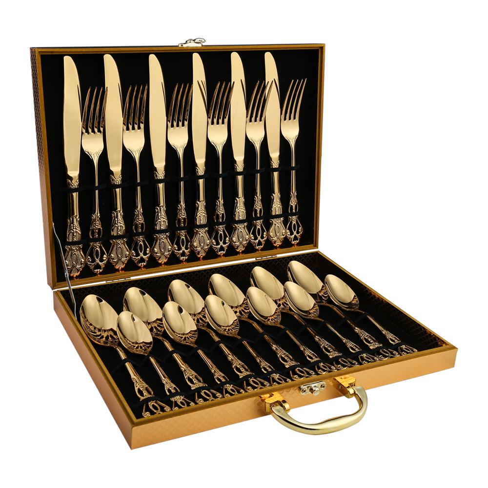 V Royal Court 24-Piece European Stainless Steel Cutlery Set: Knife, Fork & Spoon In Gift Box for Hotel Dining