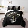Glowing Christian Cross Bedding Set (1 Duvet Cover, 2 Pillowcases, Duvet Not Included), Black Religious Symbol Art Print