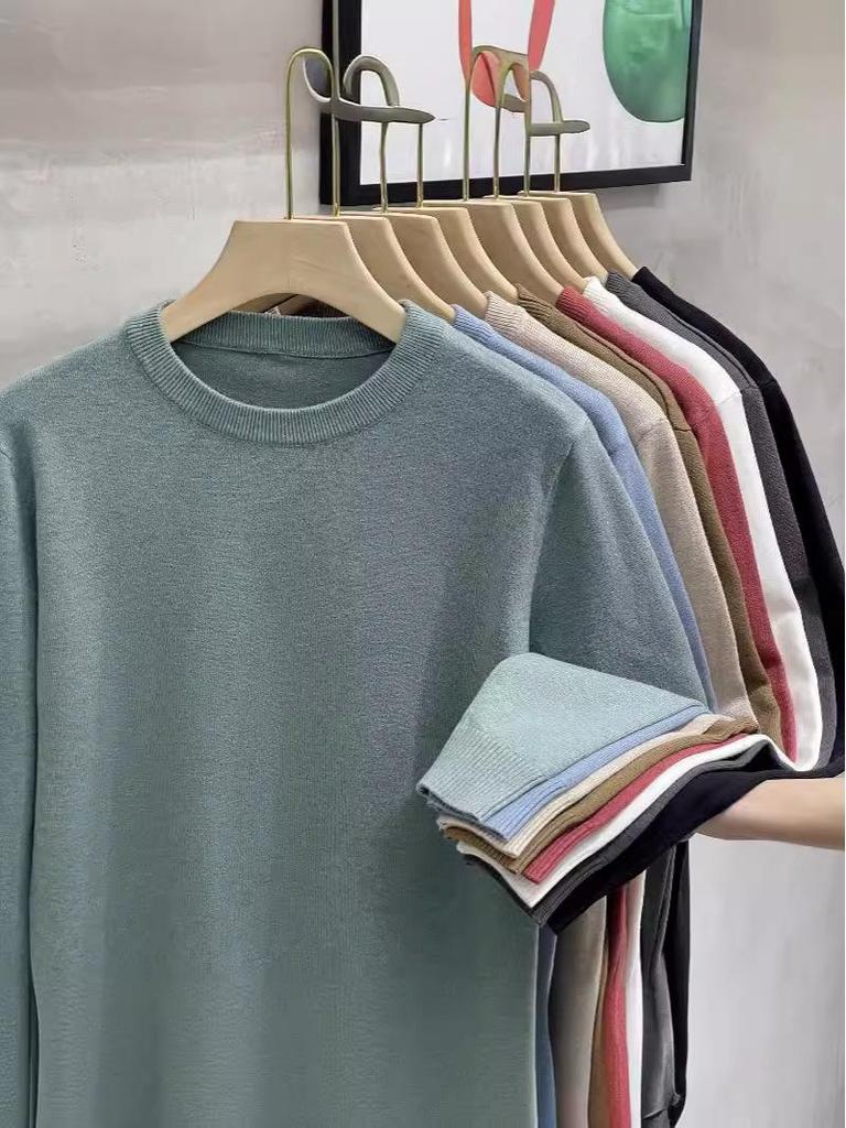 Herren Pullover mit Rundhalsausschnitt, einfarbig, aus Wolle, 2026 - Neue lässige Strickware für Herren