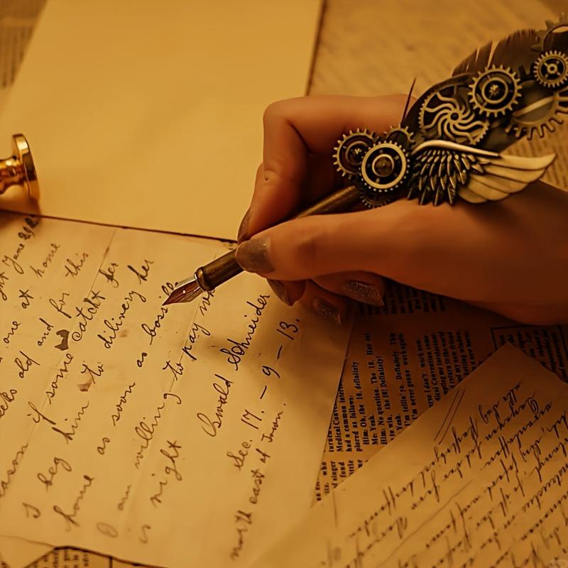 Retro Tüy Kalem Mürekkep Hediye Kutusu Seti, Defter ve Mühür Mumu ile, Ofis Yazımı/Babalar Günü/Okul Dönemi/doğum Günü/Hediye İçin Uygundur