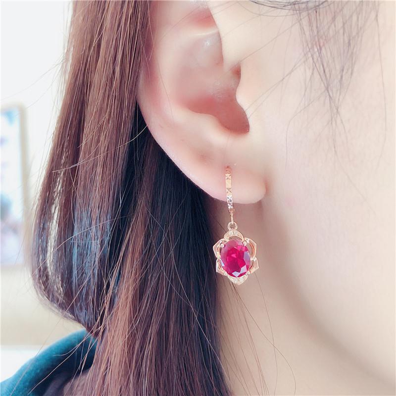 Purple Gold Inlaid Lace Redstone Earrings European Temperament Fashion Rose Gold Plated Earrings