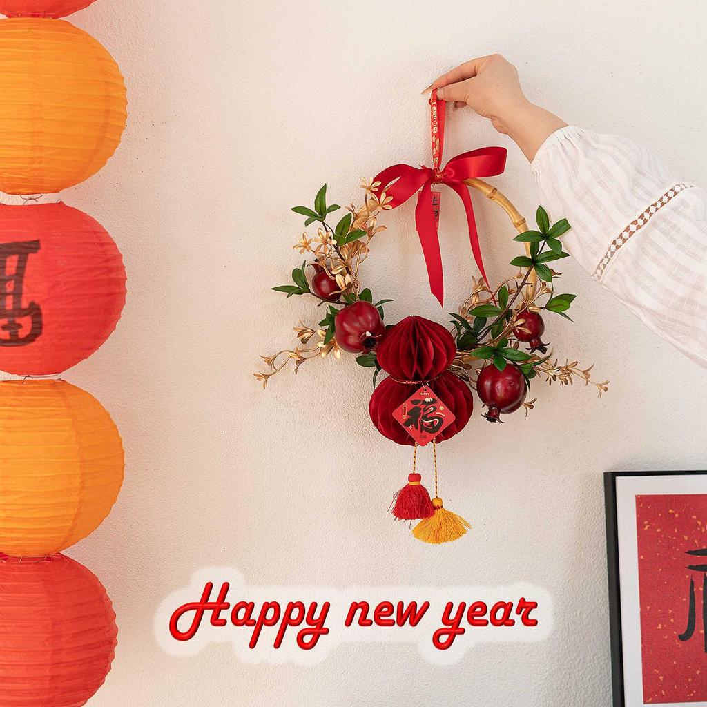 Chinese New Year Artificial Gourd Flower Wreath Decoration for Entrance and Living Room