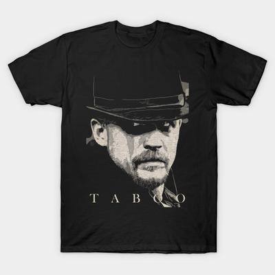 Asian Size Men Black Print T-shirt Vintage Taboo No-Cut Heat Transfer Print Cotton Tshirt