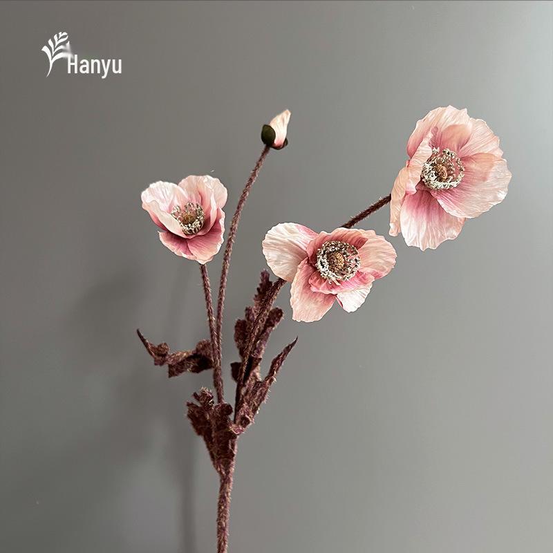Autumn Poppy Flocked Artificial Flowers for Wedding and Home Decor