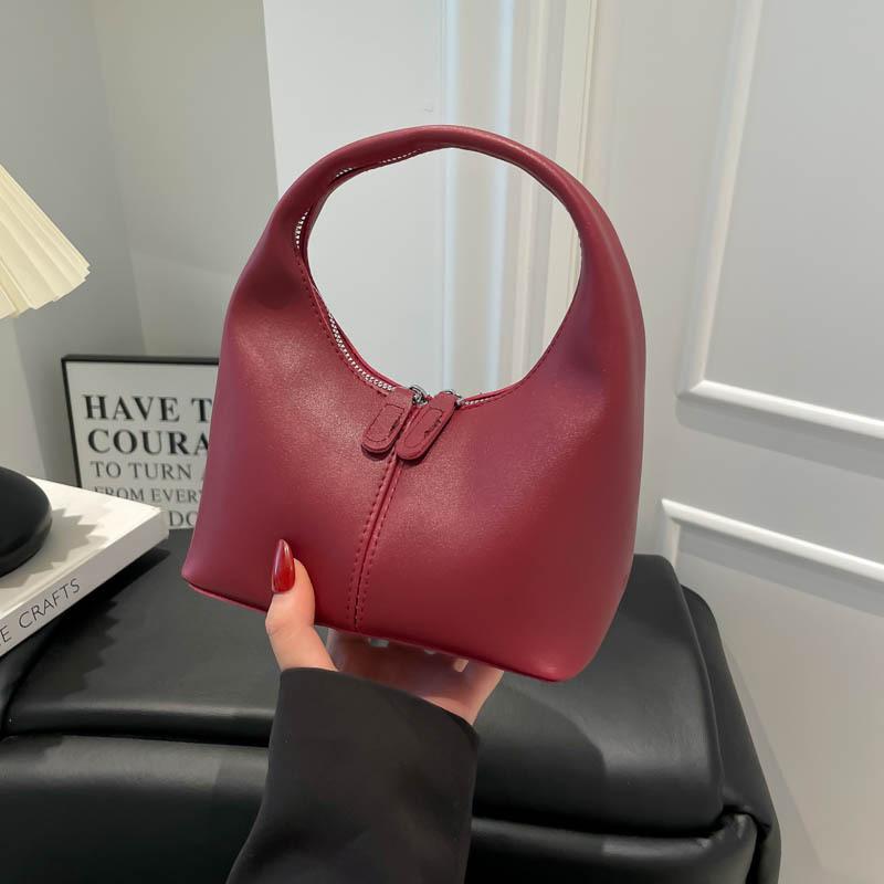 New Vintage Faux Leather Shoulder Bag, Small Dumpling Crossbody Purse, Soft Handbag with Zipper Closure