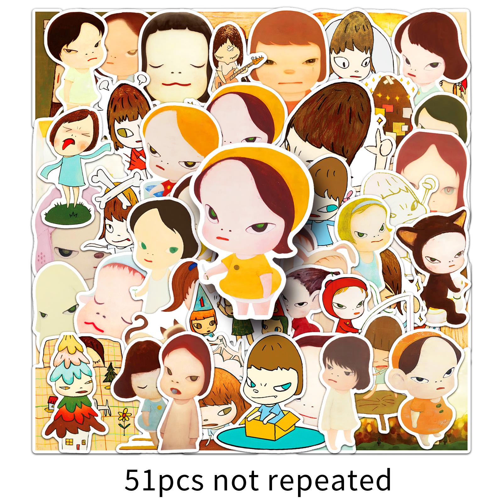 51 Yoshitomo Nara Cartoon Character Stickers - Creative, Waterproof Art Illustrations for Phone or Journal Decor.