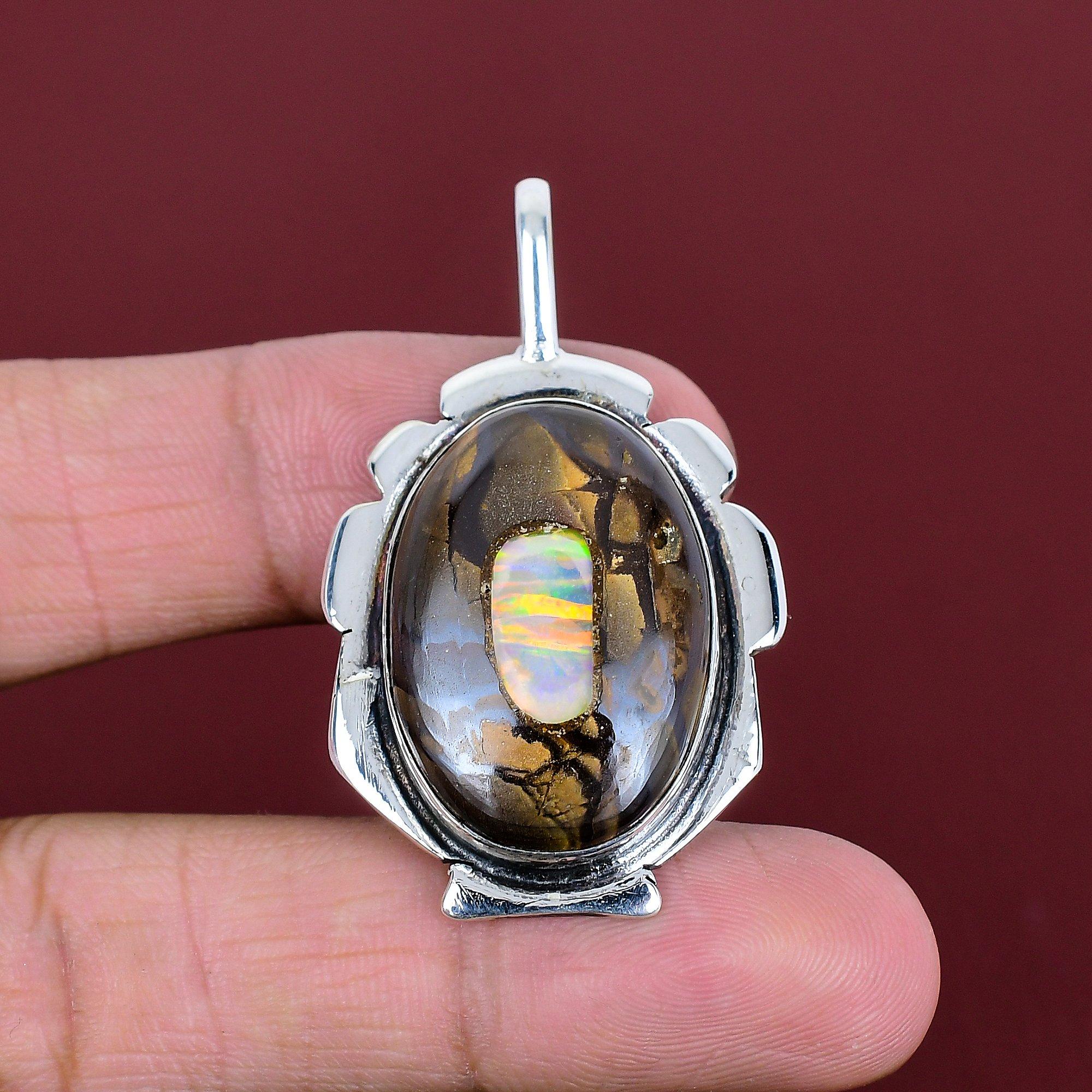 Ethopian opal in boulder opal pendant 925 sterling silver pendant dainty jewelry gemstone pendant handmade pendant silver jewelry for gifts
