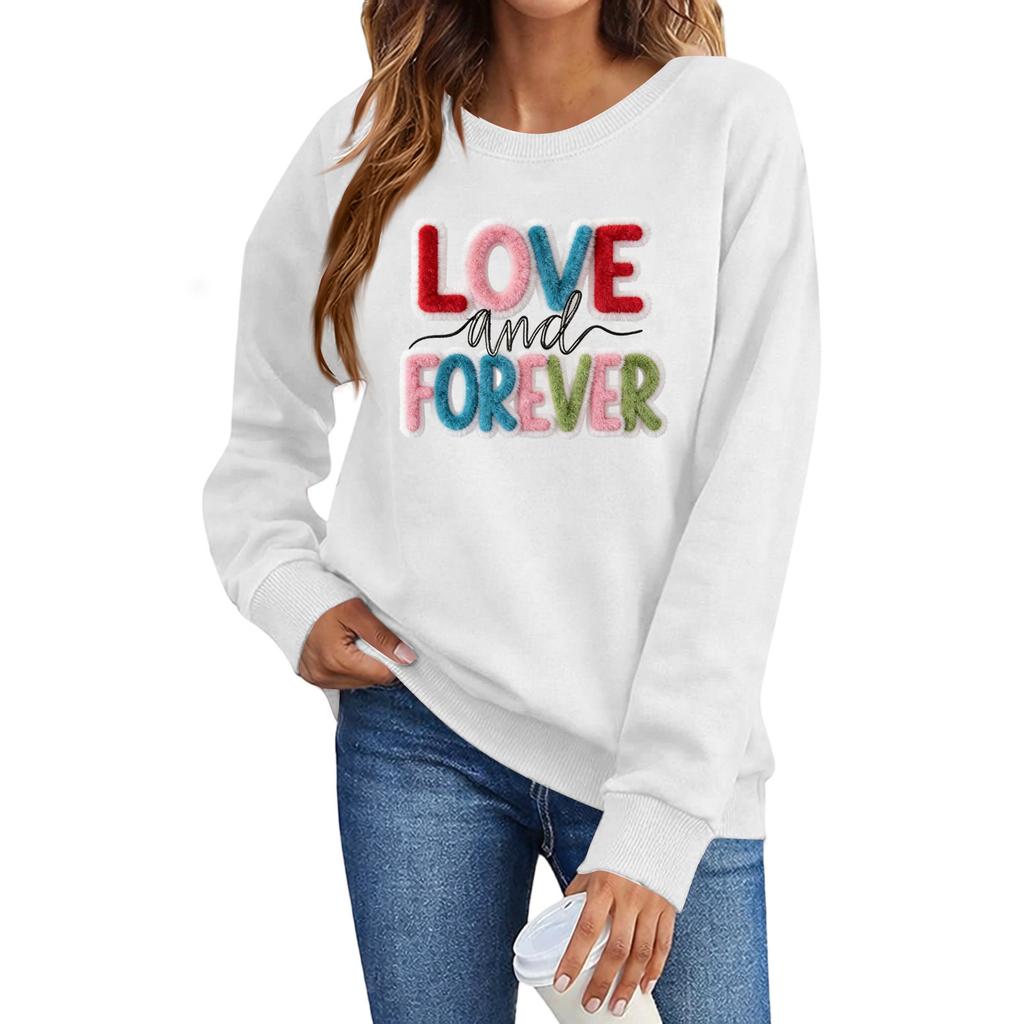 Valentines Sweatshirts For Women Love Heart Graphic Pullover R-neck Long Sleeve Tops Valentine's Day Sweatshirt