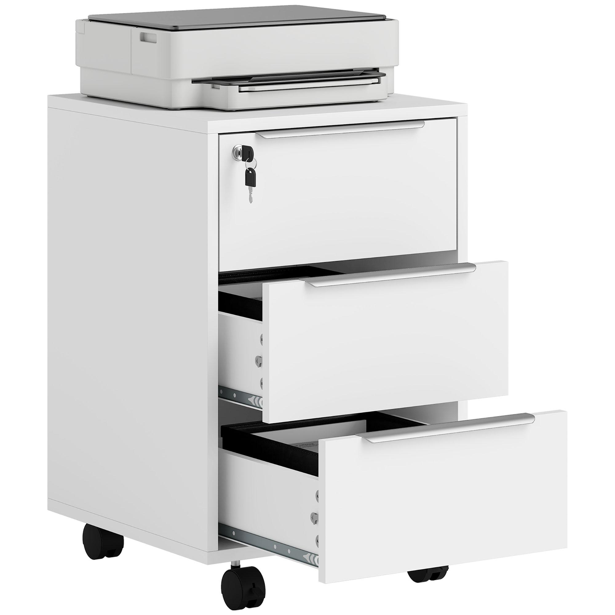 Three-Drawer Locking Filing Cabinet - White