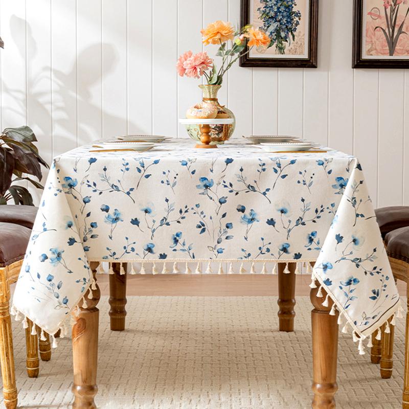 1Pc Nanyang Style Waterproof Polyester-cotton TV Cabinet Cover Tea Table French Style Floral Tablecloth Tassel Decoration