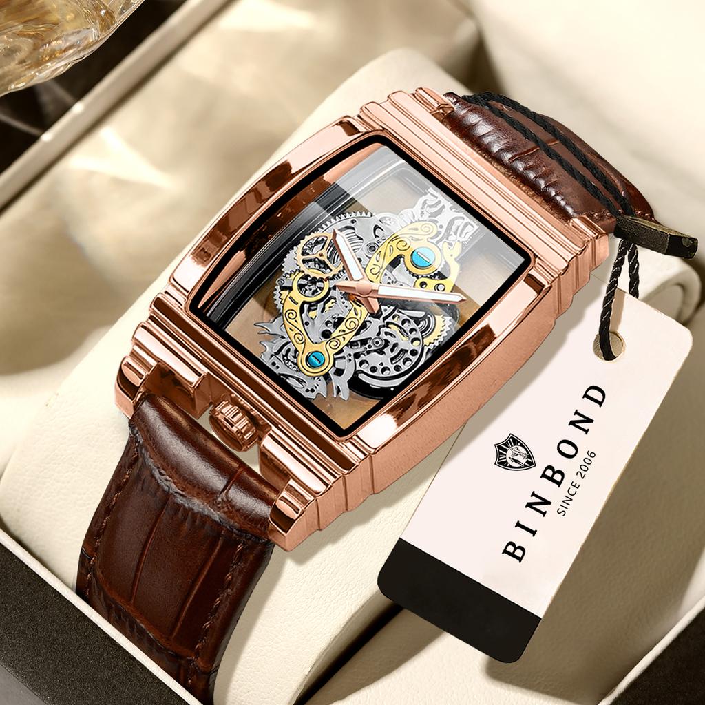 BINBOND Luxury Quartz Wristwatches For Men Luminous Waterproof Hollow-Out Men's Watch Business Sport Fashion Casual Reloj