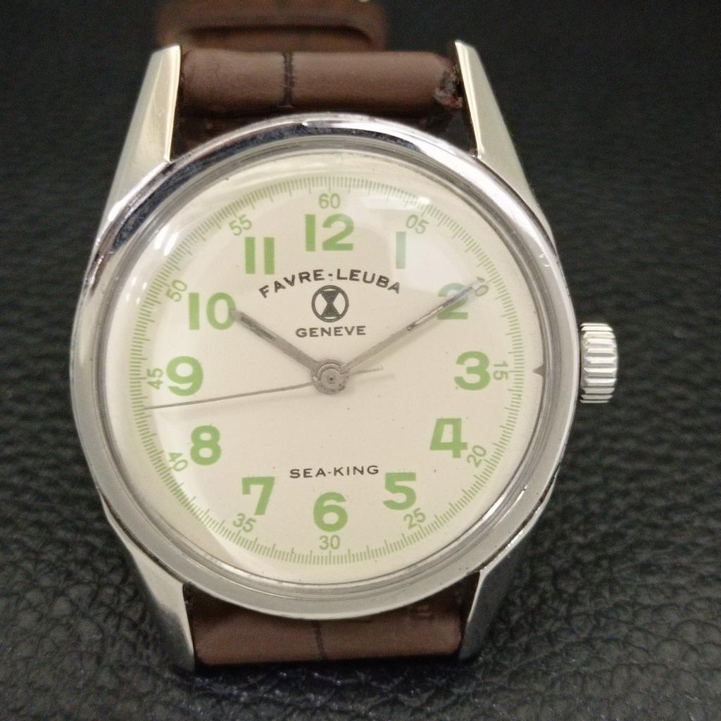 VINTAGE FAVRE LEUBA SEA KING HAND-WINDING SWISS MENS SIGN CASE WATCH A702028-5 R208-a702028