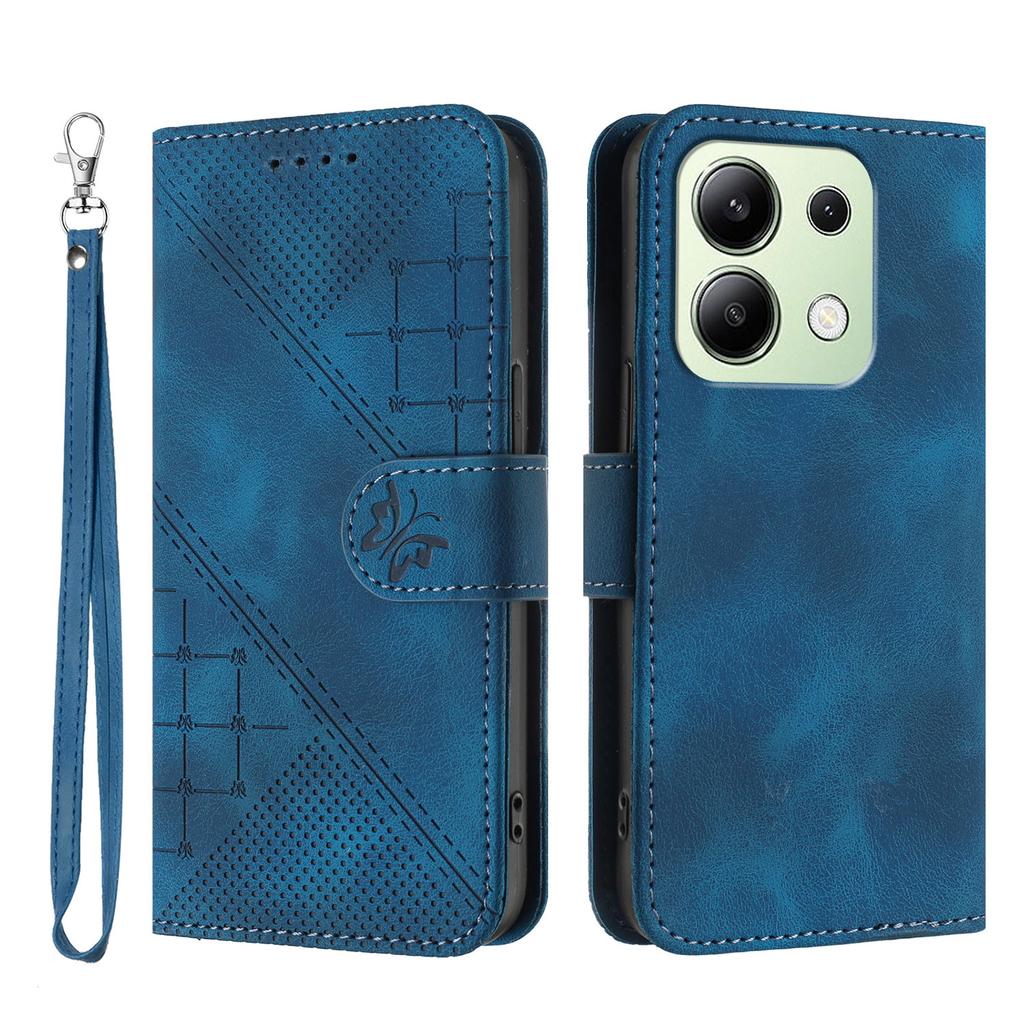 For Xiaomi Redmi Note 13 4G Leather Wallet Case Butterfly Flower Imprinted Phone Cover with Strap