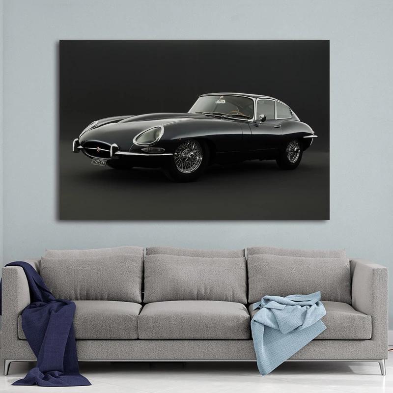 Solid Wood Frame Jaguar E-Type Black Car Retro Cars Posters Canvas Printed Wall Art For Home Decor Living Room Decorations