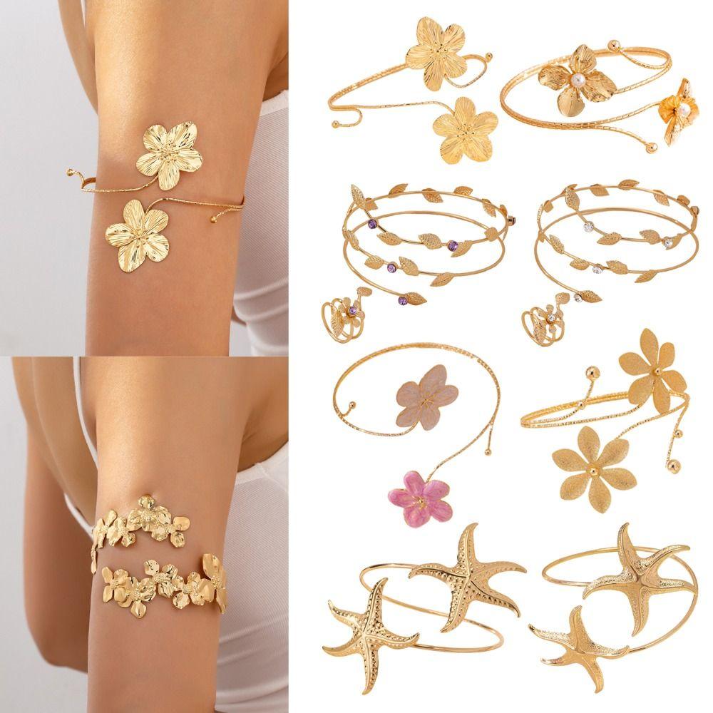 Metal Opening Arm Bracelet Gold Color Arm Bracelet Glamorous Armlet  Women's Accessories