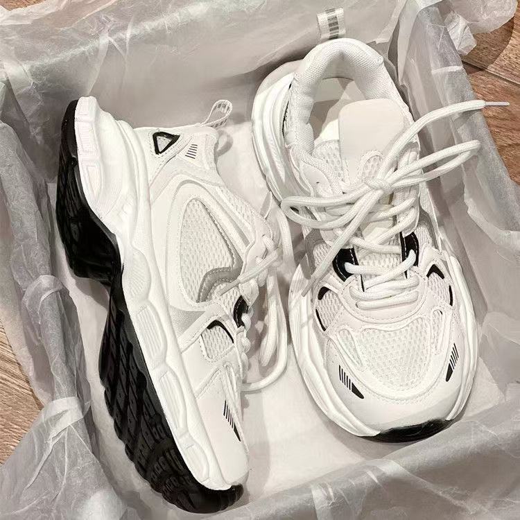 Thick-soled Casual Dad Shoes Women's Tide 2025 Spring New Heightening Retro Mesh Breathable Soft-soled Running Sneakers