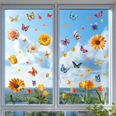 Adesivi Statici Design Petali Fiore Margherita Tulipano per Frigorifero Finestra Porta Vetro Decorazione Senza Colla Vinile Elettrostatico Arte