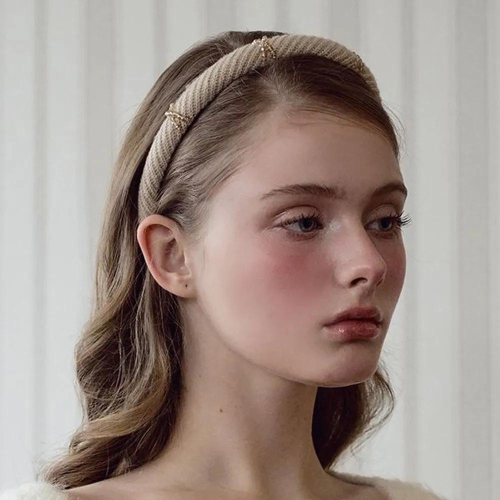 Clear Crystal Knit Hairband LFHB0781 beige