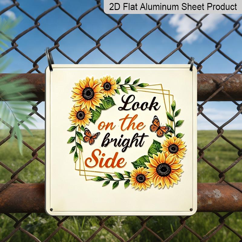 2D Flat, 1pc Vintage Sunflower & Positive Affirmation Metal Wall Sign - Retro Aluminum Motivational Wall with Uplifting Phrases Suitable for Office 20*20cm