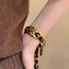 Retro Y2k Gold Color Geometric Liquid Metal Leopard Print Silk Scarf Winding Bracelet for Women Personality Hot Girls Jewelry
