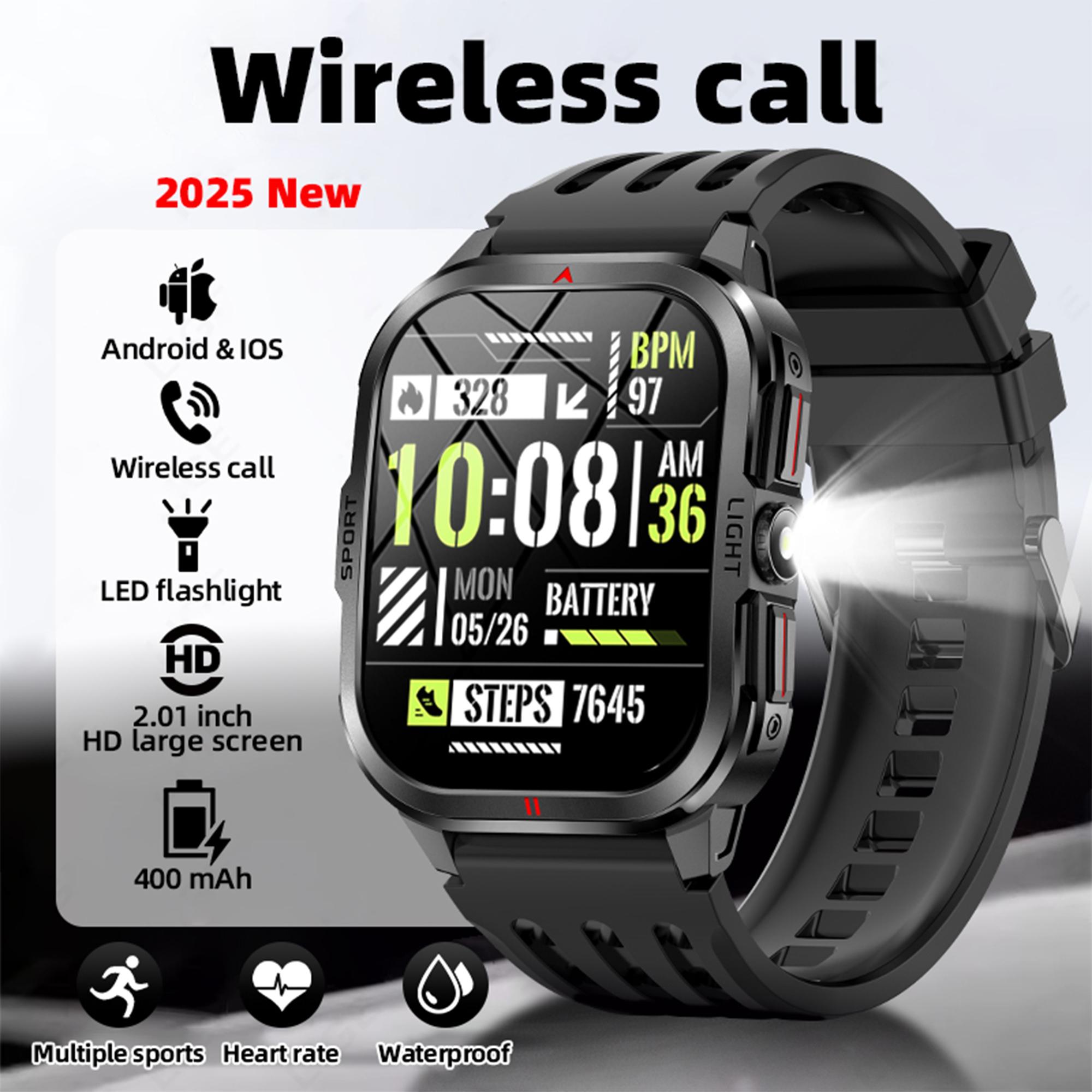 

LIGE New Smart Watch 2.01-inch Curved Screen Bluetooth Call Outdoor Sports Waterproof Men s Smart Watch silicone strap помаранчевий