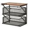 Dust Proof Storage Drawer Coffee Station Organizer with Drawer, Tiered Bar Organizer, Wooden Top Shelf, Small Desktop Furniture Wire Mesh Drawers for