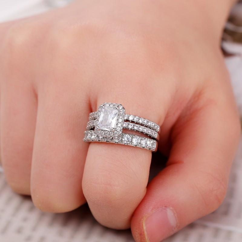 Xiaomi Huitan 3Pcs/Set Women Ring Inlaid Bright Cubic Zirconia Fashion Lady Wedding Engagement Noble Accessories Charming Party Jewelry