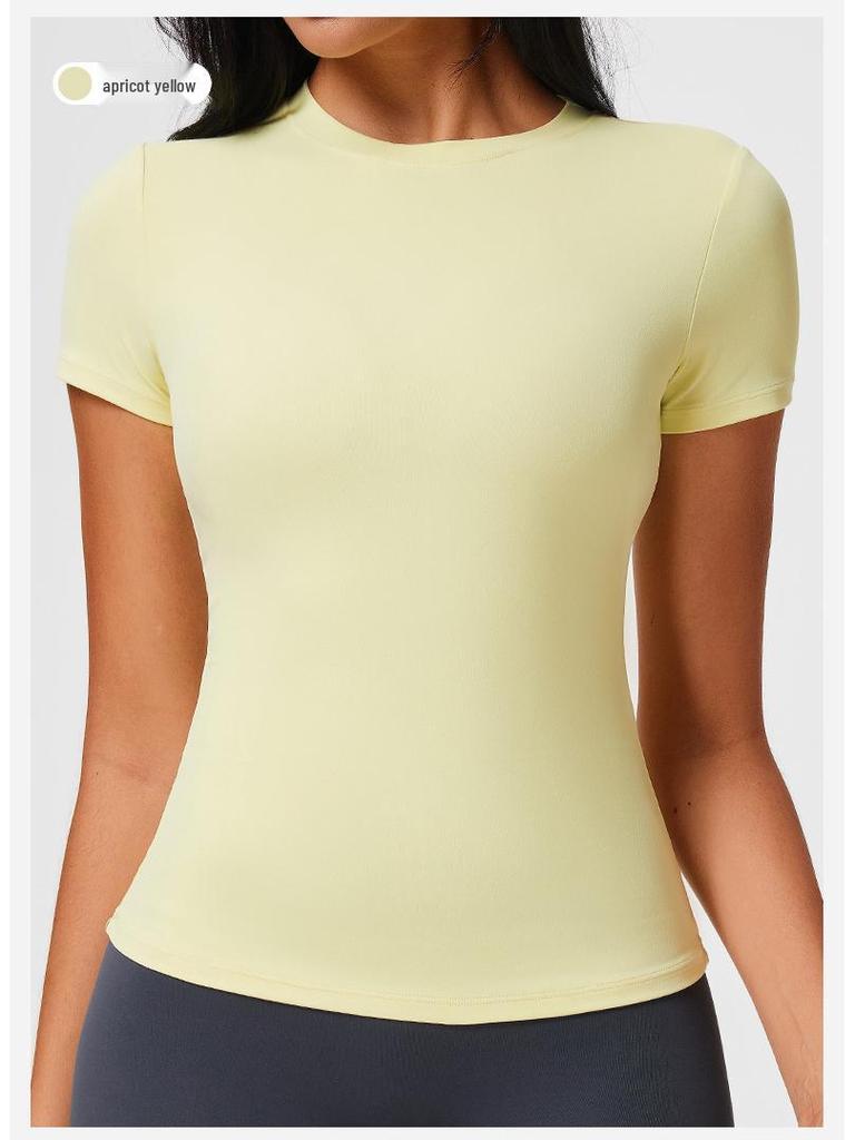 Damen Nude-Feeling Amerikanischer Stil Schnelltrocknendes Kurzarm-T-Shirt - Schlankmachendes Yoga-, Sport-, Fitness- und Laufoberteil