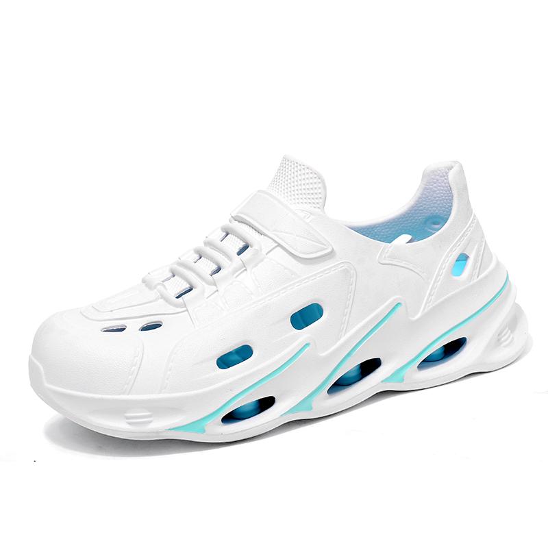 

Мужские уличные сандалии, спортивные шлепанцы, пляжные шлепки, дышащие мужские повседневные садовые туфли, нескользящие, для пеших прогулок, мужские уличные сандалии 45 белый/синий