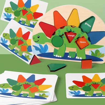 Wooden Dinosaur Shape Puzzle For Toddlers 3 To 5, Sorting & Stacking Toys For Baby Boys Girls, Shape Sorter And Color Sensory Educational Toys