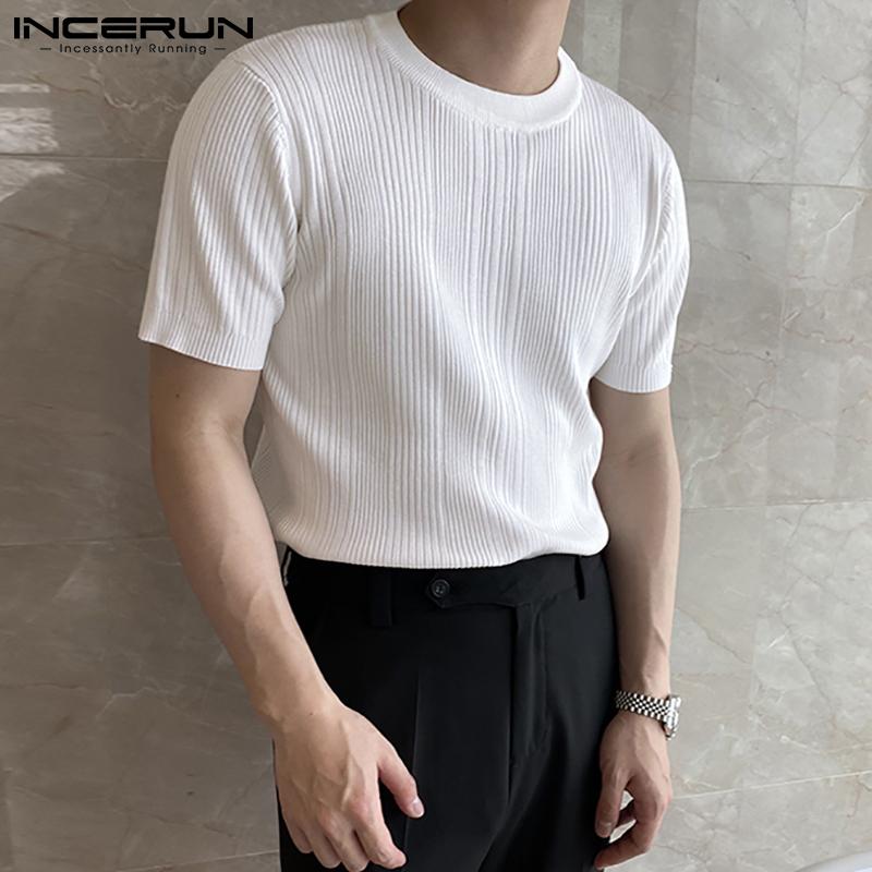 

INCERUN летние мужские базовые футболки с коротким рукавом однотонные приталенные повседневные спортивные футболки S-5XL