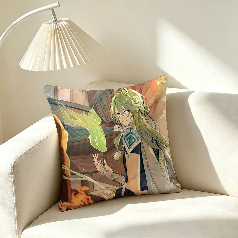 G-Genshin Impact Game B-Baizhu Square Double-Sided printed Pillow Case Bedroom Bedside Pillow Sofa Cushion Cover