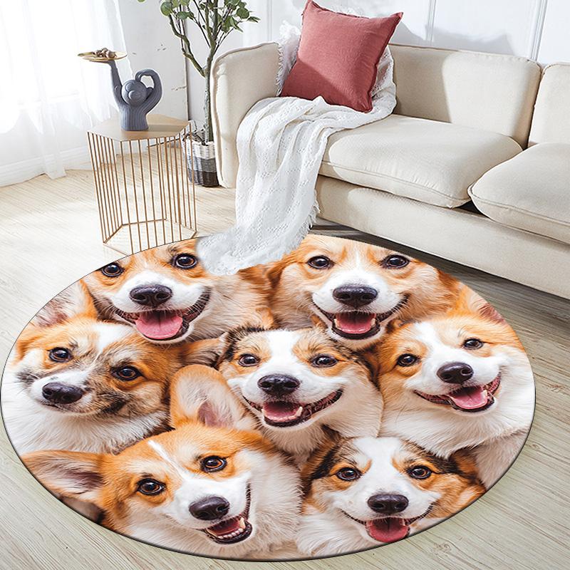 Corgi Round Area Rug,Carpet Rug for Living Room Bedroom Sofa Playroom Decor,Non-slip Floor Mat