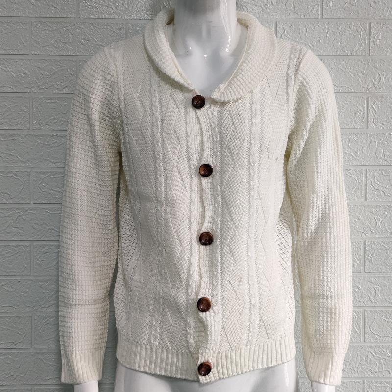 Men's Solid Color Button-Up Long Sleeve Knitted Sweater