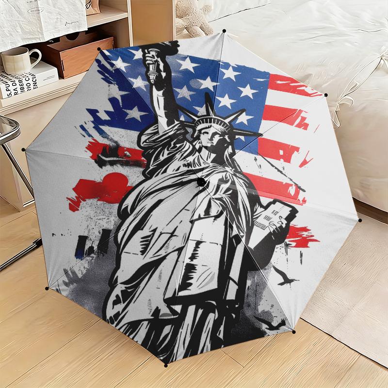 1 Stück Patriotische Statue of Liberty Regenschirm Tragbarer Faltregenschirm Eisenrahmen Rippenstruktur Außen-Heim-Regenschirm