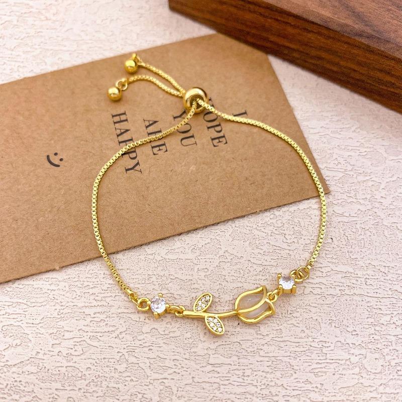 New Style Tulip and Rose Adjustable Bracelet for Women, Fashionable and Niche Design, Great Gift for Birthdays