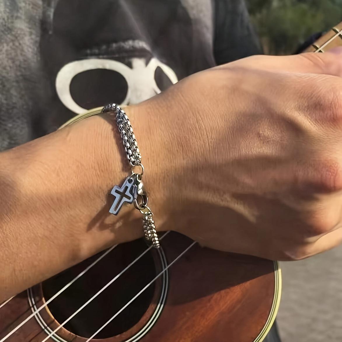 

Dual-Layer Titanium Steel Men s Interlocking Chain Bracelet - European and American Style срібний