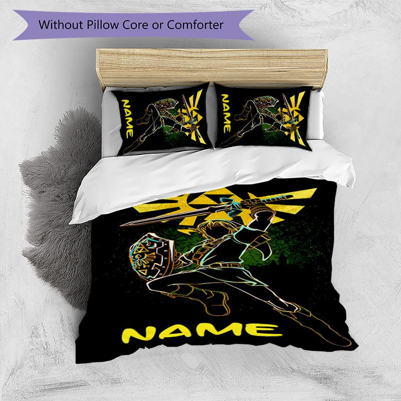 3pcs Custom Name The Legend of Zelda Breath of the Wild Bedding Set Duvet Cover Closure Includes 1 Duvet Cover & 2 Pillowcases for All Seasons Bedroom