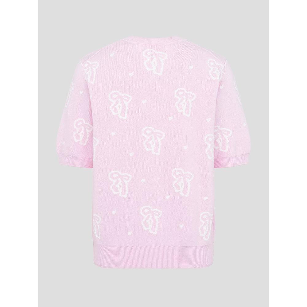 Binpolleidiseu [B. My] Ribbon Pattern Short Sleeve Knit Pink (Bf5251N02X)