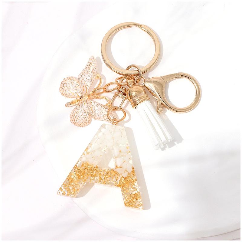 Chic White Tassel Letter Keychain with Resin Epoxy Pendant - Stylish Ornament for Bags